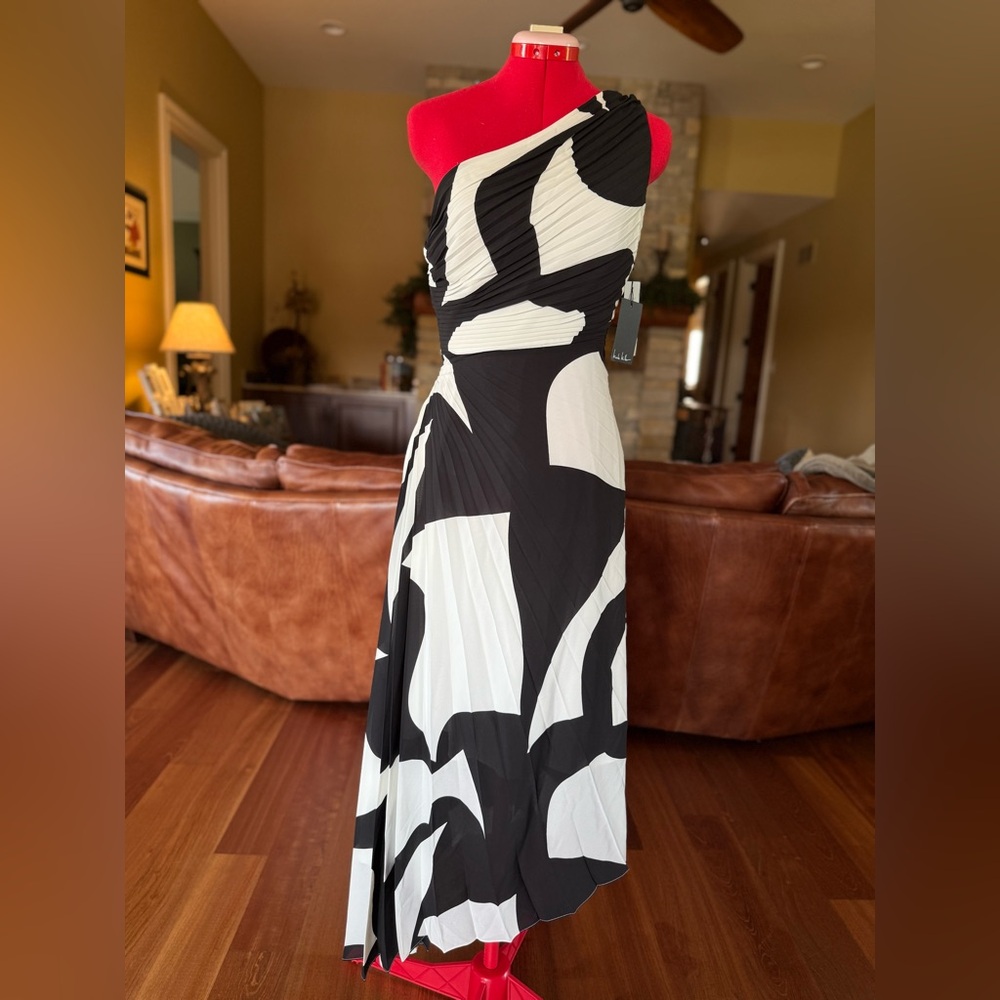 Nicole Miller One Shoulder Black and White Dress